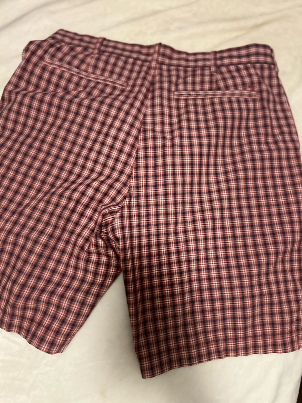 Izod Khaki Shorts with Red & Navy Plaid Lining